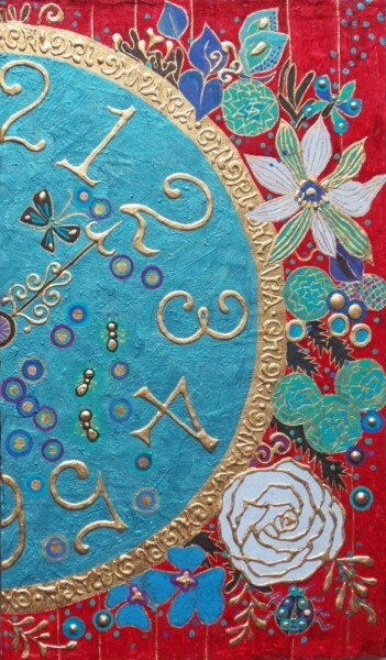 FLOWER CLOCK 1 绘画 标题为“FLOWER CLOCK 1” 由Chiori Ohnaka, 原创艺术品, 颜料