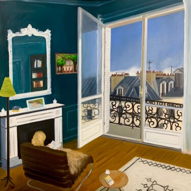 Peinture intitulée "Lecture" par Marie France Garrigues, Œuvre d'art originale, Huile Monté sur Châssis en bois