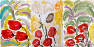 Malerei mit dem Titel "Triptyque fleurs" von Jean Mirre, Original-Kunstwerk, Öl