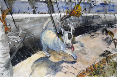 Dog Life. Morning - original lifestyle painting Peinture intitulée "Dog Life. Morning -…" par Maria Shedrina, Œuvre d'art originale, Aquarelle