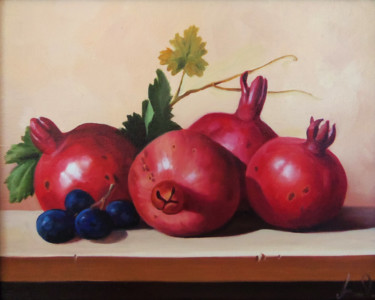 Still life with pomegranates (24x30cm, oil painting) Peinture intitulée "Still life with pom…" par Sergey Miqayelya, Œuvre d'art originale, Huile Monté sur Châssis en bois