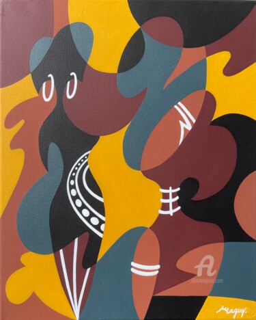 绘画 标题为“Demoiselles du Sahe…” 由Maguy Vaz (50nuancesdemarguerite), 原创艺术品, 丙烯 安装在木质担架架上