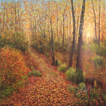 Malerei mit dem Titel "The autumnal forest" von Ludmilla Ukrow, Original-Kunstwerk, Öl