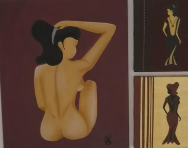 Malerei mit dem Titel "Triptic femme" von Laure Cornillac, Original-Kunstwerk, Öl
