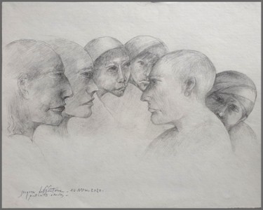 图画 标题为“"Portraits études"…” 由Jacques Deffontaine, 原创艺术品, 铅笔
