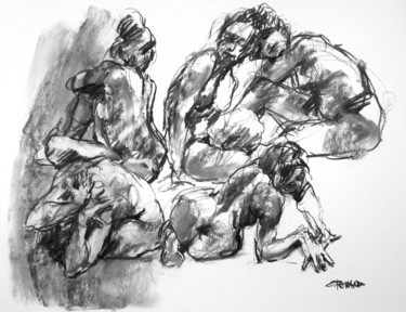 Dessin intitulée "fusain 50/65 2006 98" par Christian Rolland, Œuvre d'art originale, Fusain