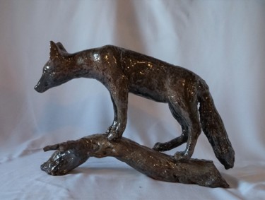 Skulptur mit dem Titel "Renard sur une bran…" von Isabelle Zwang, Original-Kunstwerk, Keramik