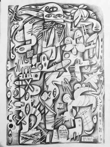 Drawing titled "Spring actions risi…" by Kaola Oty, Original Artwork, Pencil