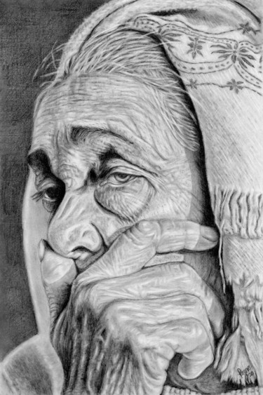Portrait of grandmother Drawing titled "Portrait of grandmo…" by Teresa Payne Art, Original Artwork, Graphite Mounted on Other rigid panel