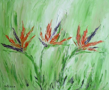 Painting titled "Oiseaux du paradis" by Roberto Urbano, Original Artwork, Oil