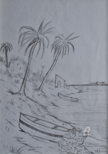 Drawing titled "Paysage de Guadelou…" by Roberto Urbano, Original Artwork, Pencil