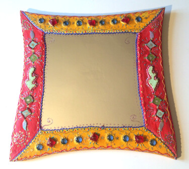 Design intitulée "miroir mosaïque et…" par Odile Maffone Mosaïque Joyeuse, Œuvre d'art originale, Mosaïque Monté sur Panneau…