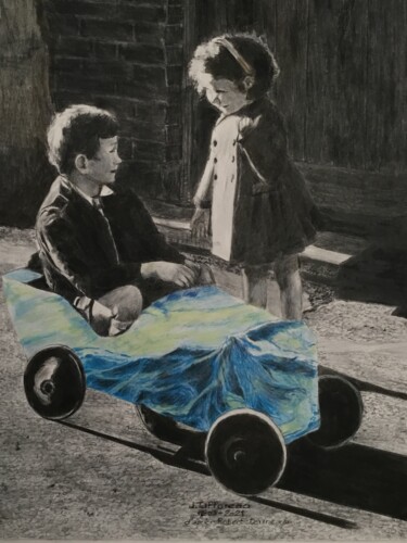 Peinture intitulée "L’AUTO-STOPPEUSE." par Jacques Tafforeau, Œuvre d'art originale, Aquarelle