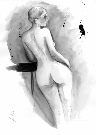 ND 087 Drawing titled "ND 087" by Alliet-Delacroix, Original Artwork, Ink Mounted on Cardboard
