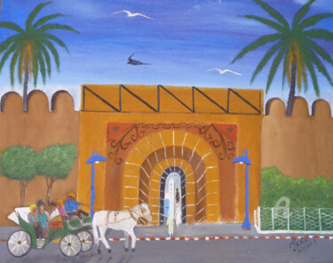 Painting titled "la médina ocre" by Ahmed Fertat, Original Artwork, Oil