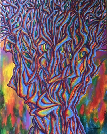 L’arbre en têtes Painting titled "L’arbre en têtes" by Jean-Luc Coulaud, Original Artwork, Oil