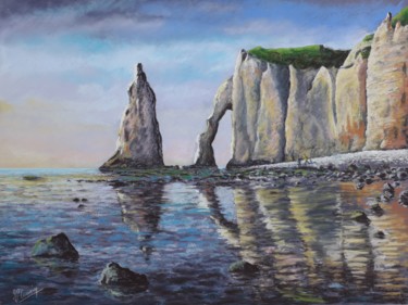 Tekening getiteld "Un soir à Etretat" door Jean-Pierre Cousin, Origineel Kunstwerk, Pastel