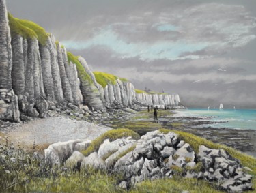 Tekening getiteld "Falaises Normandes" door Jean-Pierre Cousin, Origineel Kunstwerk, Pastel