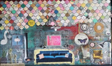 Peinture intitulée "Le salon au chaud" par Véronique Porhet-Géraud, Œuvre d'art originale, Collages