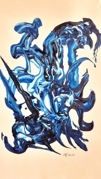 Schilderij getiteld "Blue Nightmare" door Marianne Huizinga, Origineel Kunstwerk, Acryl