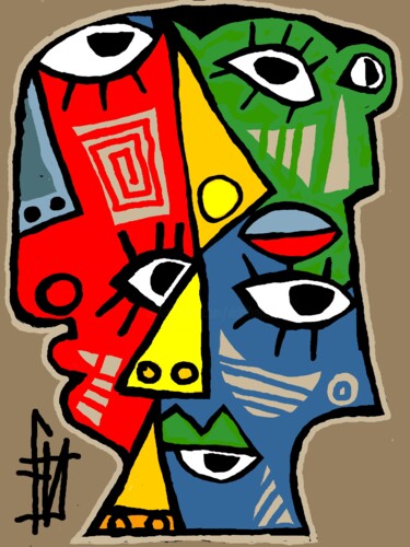 数字艺术 标题为“têtes totem Césarien” 由Franck Vidal, 原创艺术品, 数字油画