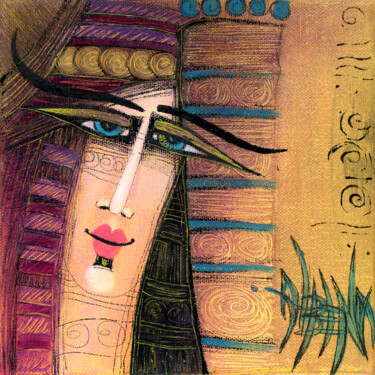 Peinture intitulée "Les yeux bleus" par Albena Vatcheva, Œuvre d'art originale, Huile Monté sur Carton