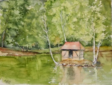 Schilderij getiteld "La maison des canar…" door Michel Kulisa, Origineel Kunstwerk, Aquarel