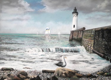 Tekening getiteld "Le phare de St Valé…" door Jean-Pierre Cousin, Origineel Kunstwerk, Pastel