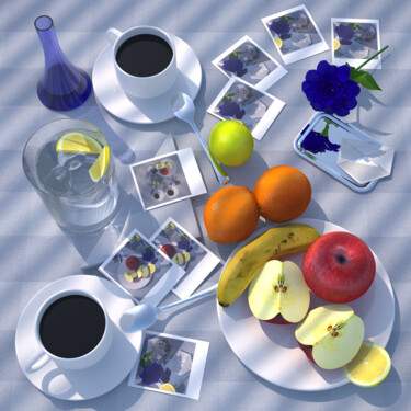 Digital Arts titled "BODEGON CON POLAROID" by Juan Aguirre, Original Artwork, 3D Modeling Mounted on Other rigid panel