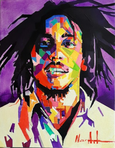 Bob Marley (35x45cm, acrylic/canvas, ready to hang) Painting titled "Bob Marley (35x45cm…" by Narek Jaghacpanyan, Original Artwork, Acrylic Mounted on Wood Stretcher frame