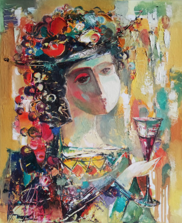 Girl with glass (37x47cm, oil/paper, abstract portrait) 绘画 标题为“Girl with glass (37…” 由Hayk Miqayelyan, 原创艺术品, 油 安装在木质担架架上
