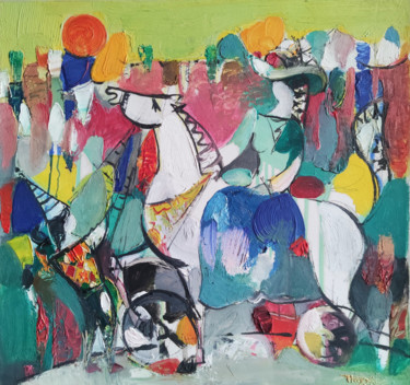 Princess (38x40cm, oil/paper, abstract portrait) 绘画 标题为“Princess (38x40cm,…” 由Hayk Miqayelyan, 原创艺术品, 油 安装在木质担架架上