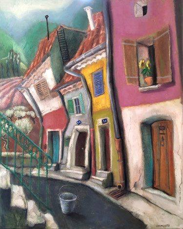 Painting titled "J'ai rendez vous au…" by Laurent Chimento, Original Artwork, Oil Mounted on Wood Stretcher frame