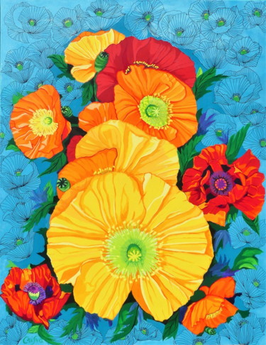 Peinture intitulée "pavots de mon jardin" par Christelle Vaesken, Œuvre d'art originale, Acrylique