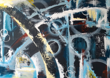 Schilderij getiteld "Vinyle" door Helena Monniello, Origineel Kunstwerk, Acryl Gemonteerd op Frame voor houten brancard