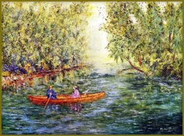 Painting titled "Balade sur la Sorgue" by Monique Laville, Original Artwork, Oil