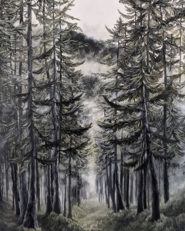 Malerei mit dem Titel "Dans la forêt" von Clemence Pressac, Original-Kunstwerk, Öl Auf Keilrahmen aus Holz montiert
