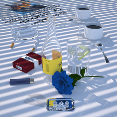 Digital Arts titled "DESAYUNO CON DIAMAN…" by Juan Aguirre, Original Artwork, 3D Modeling Mounted on Wood Panel