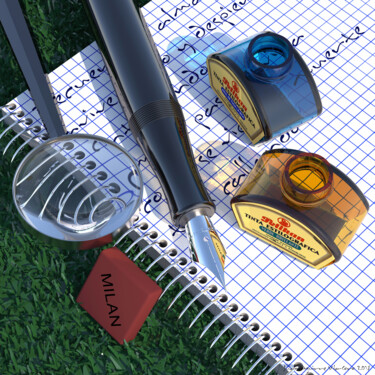 Arte digital titulada "CUADERNO DE CAMPO" por Juan Aguirre, Obra de arte original, Modelado 3D Montado en Panel de madera