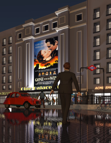 Arte digital titulada "ESCENA URBANA CON C…" por Juan Aguirre, Obra de arte original, Modelado 3D Montado en Panel de madera
