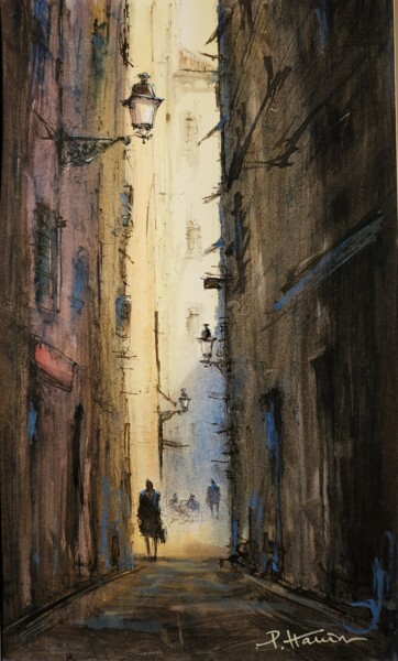 Painting titled "Ruelle Vieux Nice 1…" by Patrick Hanin, Original Artwork, Watercolor Mounted on Cardboard