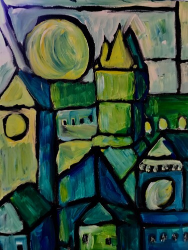 "abdij en kerk" Peinture intitulée ""abdij en kerk"" par Edwin Boeckxstaens, Œuvre d'art originale, Acrylique