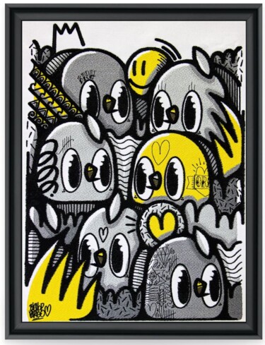 Art textile intitulée "Yellow Birds" par Bishopparigo, Œuvre d'art originale, Broderie