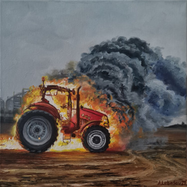 Painting titled "Harvest" by Anthony Lebedev, Original Artwork, Oil Mounted on Wood Stretcher frame