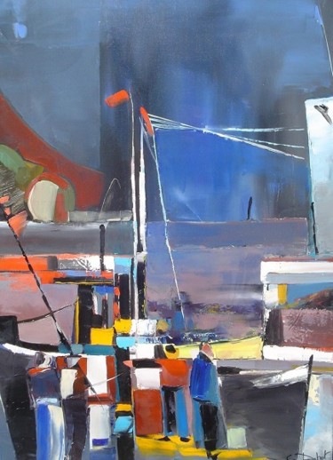 Peinture intitulée "Sur les quais" par Celine Dabot, Œuvre d'art originale, Huile