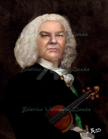 数字艺术 标题为“Jean Sébastien Bach…” 由Béatrice Véronique Douda, 原创艺术品, 数字油画 安装在木质担架架上