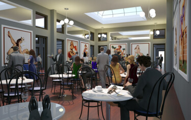 Arte digital titulada "EN EL CAFE" por Juan Aguirre, Obra de arte original, Modelado 3D Montado en Panel de madera