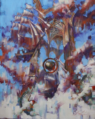 Painting titled "Time to fly" by Dobrodiy Alexandr, Original Artwork, Oil Mounted on Wood Stretcher frame