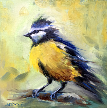 Painting on canvas.Blue tit painting. Birds painting 绘画 标题为“Painting on canvas.…” 由Valerie Serova, 原创艺术品, 油