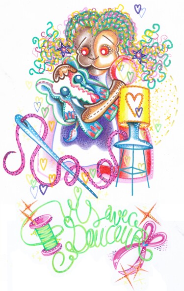 Vis avec douceur Dessin intitulée "Vis avec douceur" par Edie Tempier, Œuvre d'art originale, Crayon